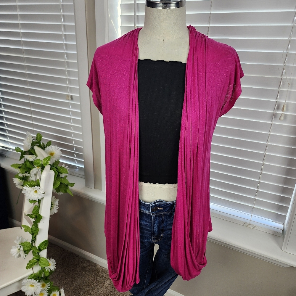 Eyelash Couture Pink Cardigan Sleeveless Embroidered Lace Back Sz Large